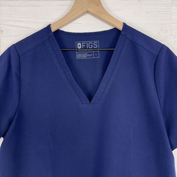 Figs Casma‎ Scrub Top Women L Navy Blue Three Pocket Short Sleeve Nurse Medical - Picture 3 of 14